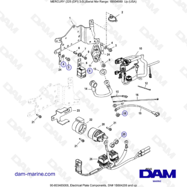 Mercury 225 DFI 3.0L - Electrical Plate Components, 1B884208 and up