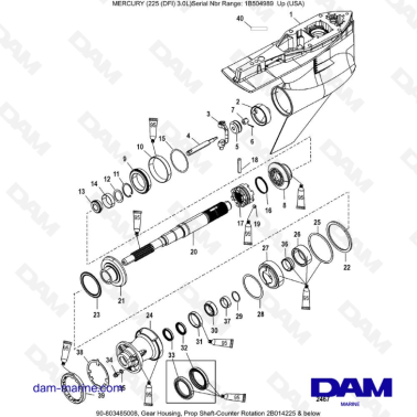 Mercury 225 DFI 3.0L  - Gear Housing, Prop Shaft-Counter Rotation 2B014225 & below