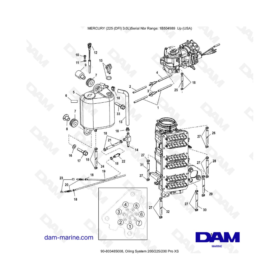 Mercury 225 DFI 3.0L - Sistema de lubricación 200/225/200 Pro