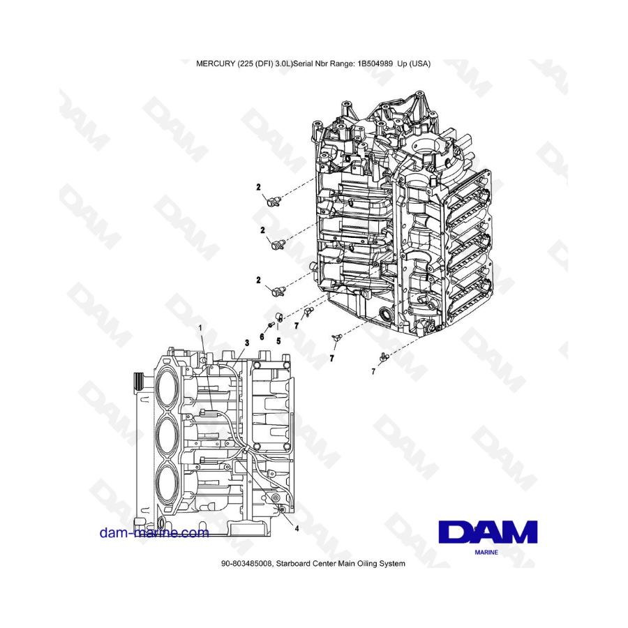 Mercury 225 DFI 3.0L - Starboard Center Main Oiling System Mercury 225 DFI 3.0L - Starboard Center Main Oiling System