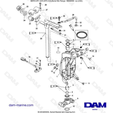 Mercury 225 DFI 3.0L -  Swivel Bracket and Steering Arm