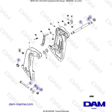 Mercury 225 DFI 3.0L  - Transom Brackets
