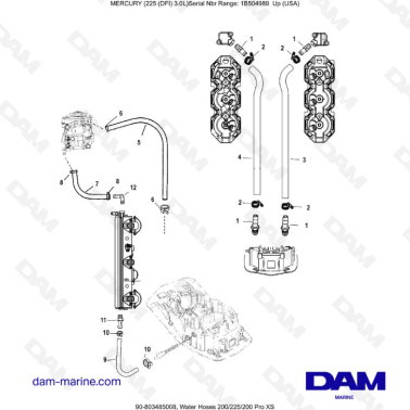 Mercury 225 DFI 3.0L - Water Hoses 200/225/200 Pro XS