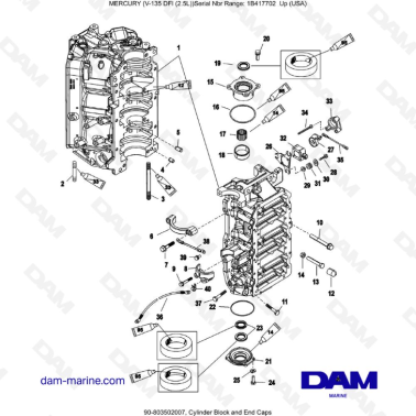 Mercury 135 DFI 2.5L - Cylinder Block and End Caps