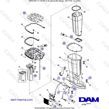 Mercury 135 DFI 2.5L - Driveshaft Housing and Exhaust Tube