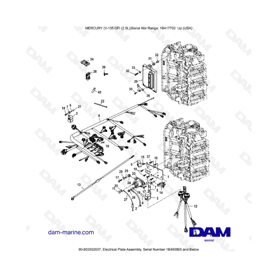 Mercury 135 DFI 2.5L - Electrical Plate Assembly, Serial Number 1B490865 and Below Mercury 135 DFI 2.5L - Electrical Plate Assembly, Serial Number 1B490865 and Below