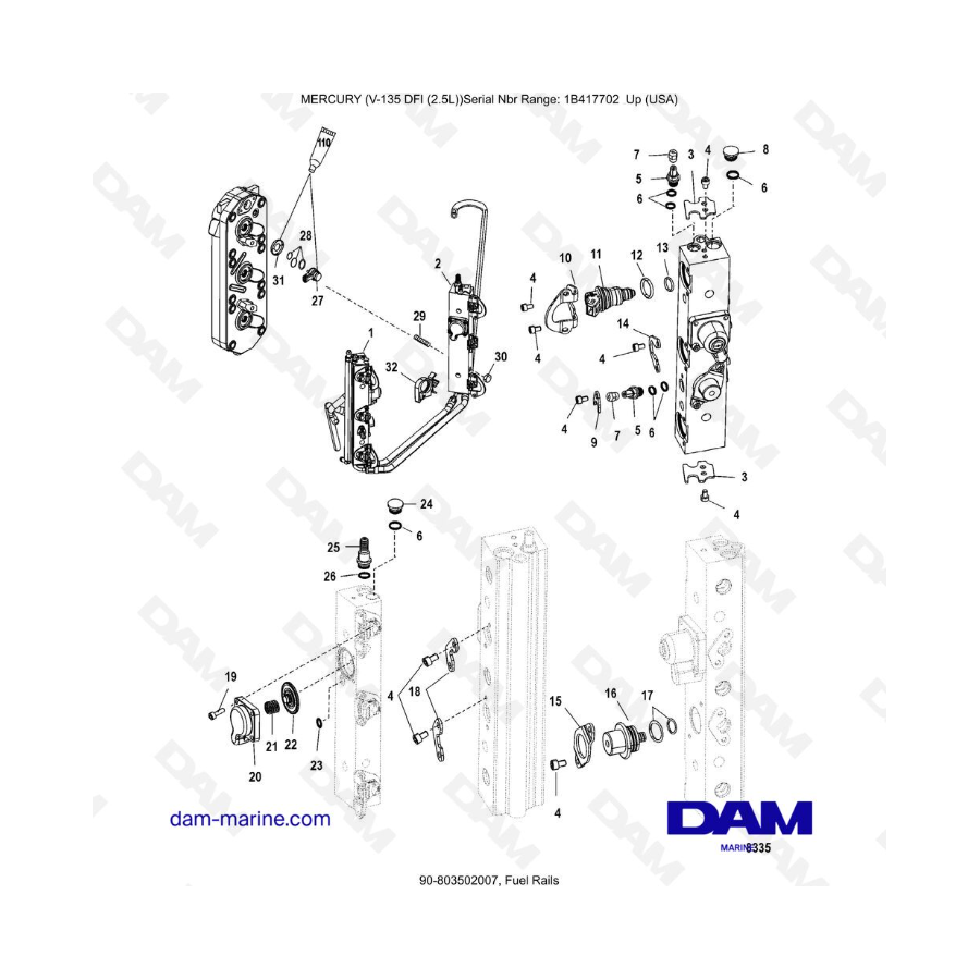 Mercury 135 DFI 2.5L - Fuel Rails