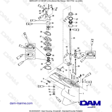 Mercury 135 DFI 2.5L - Gear Housing, Driveshaft - Standard/Counter Rotation