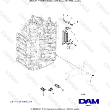 Mercury 135 DFI 2.5L - PCM Mounting, Serial Number 1B490866 and Up