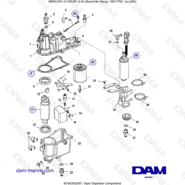 Mercury 135 DFI 2.5L -Vapor Separator Components