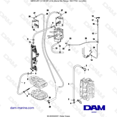 Mercury 135 DFI 2.5L - Water Hoses