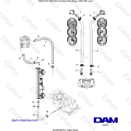 Mercury 200 DFI 3.0L - Mangueras de agua