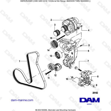 Mercruiser CMD QSD 2.0 EI 130 - Alternator & Mounting hardware