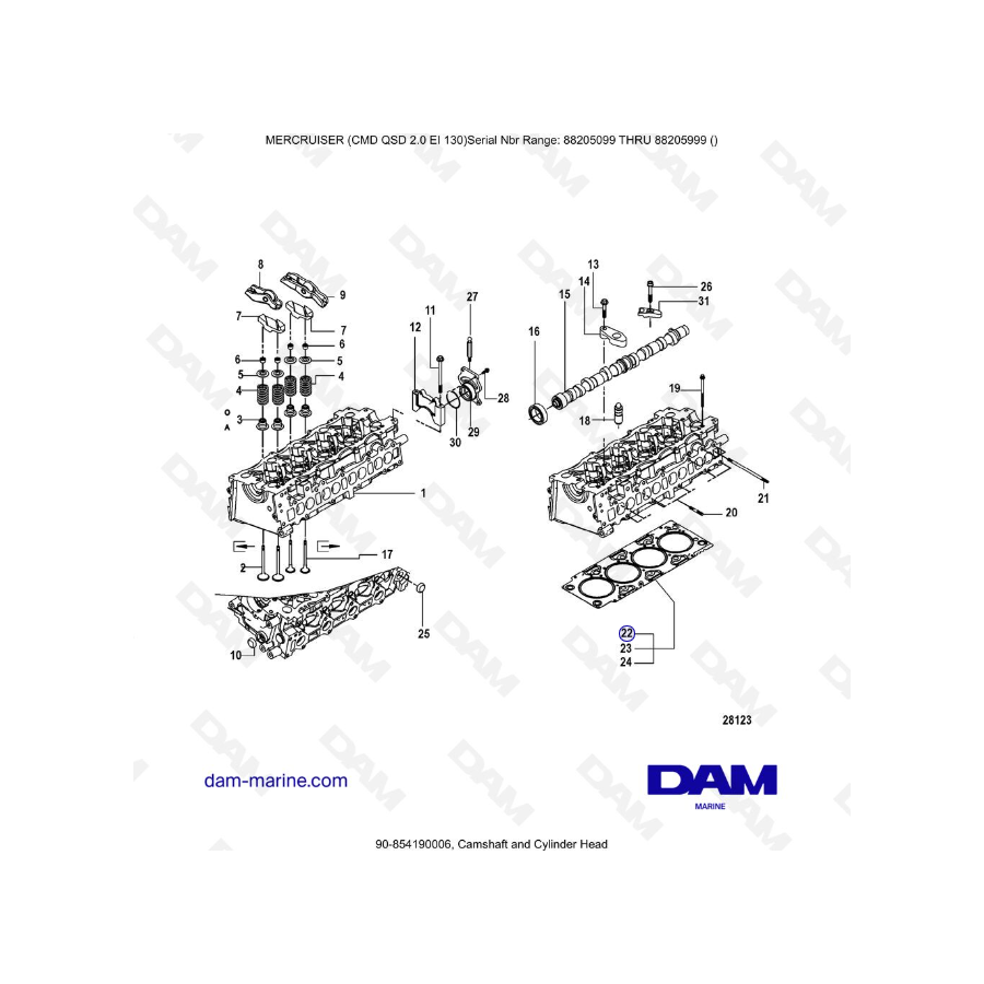 Mercruiser CMD QSD 2.0 EI 130 - Camshaft and Cylinder Head