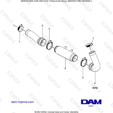 Mercruiser CMD QSD 2.0 EI 130 - Cooling Hoses and Cooler, Sterndrive