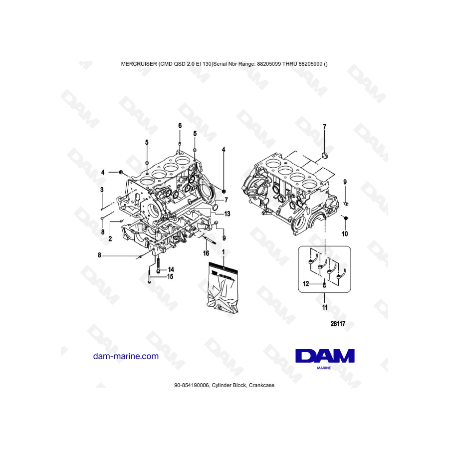 Mercruiser CMD QSD 2.0 EI 130 - Cylinder Block, Crankcase