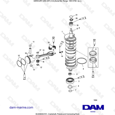 Mercury 200 DFI 3.0L - Crankshaft pistons and connecting rods