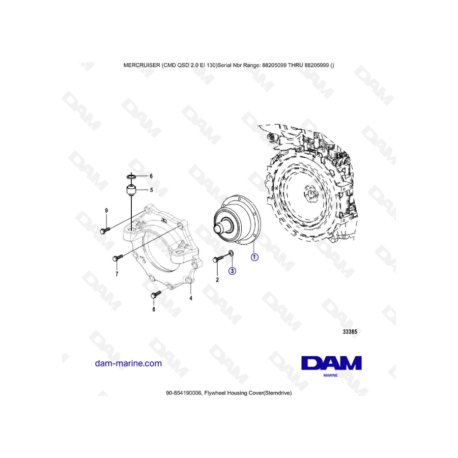 Mercruiser CMD QSD 2.0 EI 130 - Tapa de la carcasa del volante (Sterndrive)