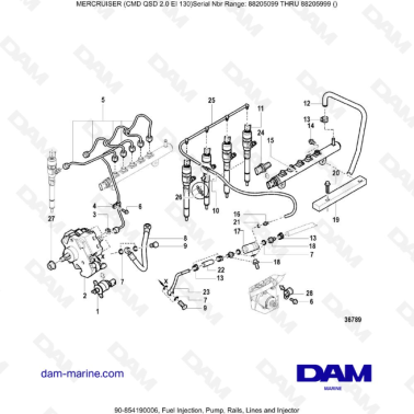 Mercruiser CMD QSD 2.0 EI 130 - Fuel Injection, Pump, Rails, Lines and Injector