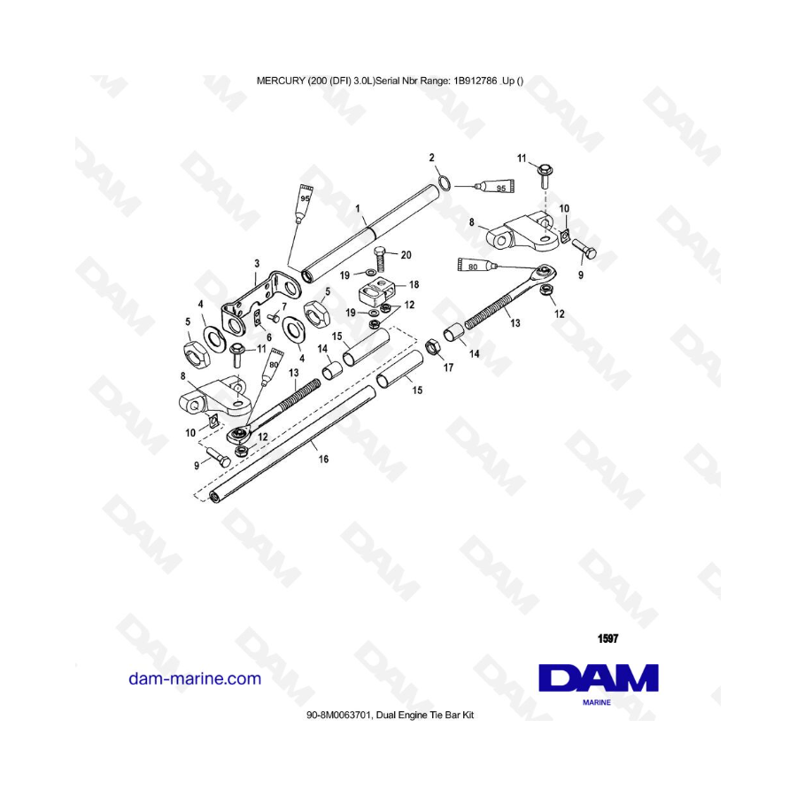 Mercury 200 DFI 3.0L - Kit de barra de acoplamiento de motor doble