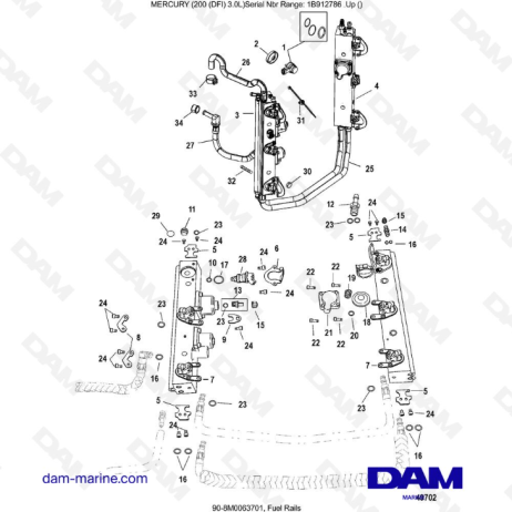 Mercury 200 DFI 3.0L - Rieles de combustible