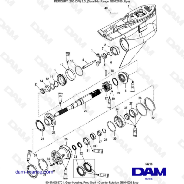 Mercury 200 DFI 3.0L - Gear Housing, Prop Shaft - Counter Rotation 2B014226 & up
