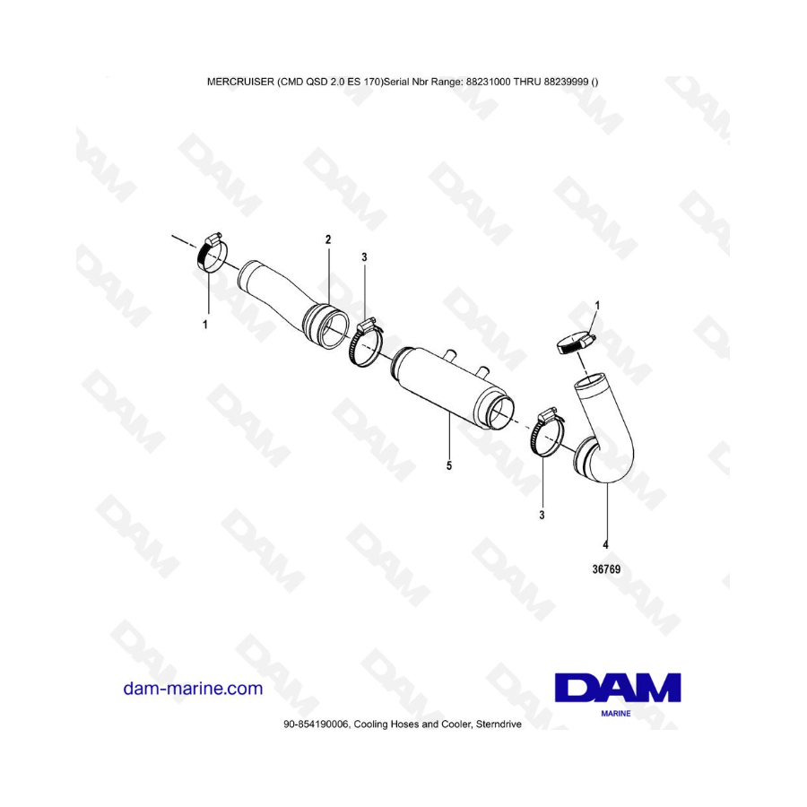 Mangueras de refrigeración y enfriador, motor de cola Mercruiser CMD QSD 2.0 ES 170