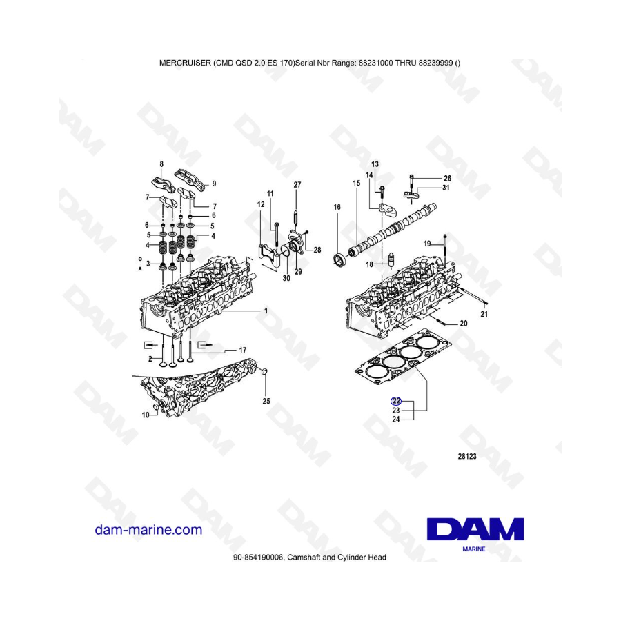 Mercruiser CMD QSD 2.0 ES 170 - Camshaft and Cylinder Head