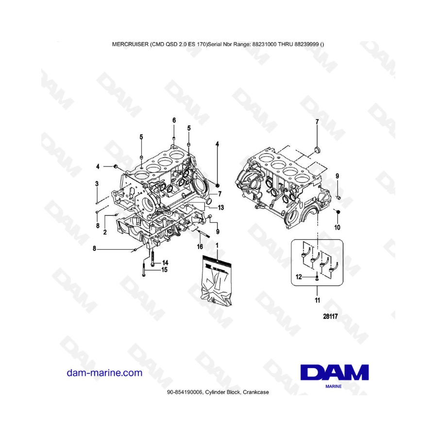 Mercruiser CMD QSD 2.0 ES 170 - Cylinder Block, Crankcase