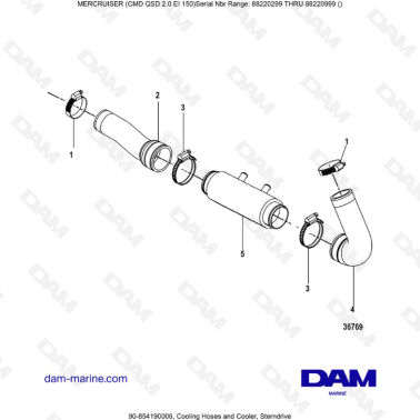 Mercruiser CMD QSD 2.0 EI 150 - Cooling Hoses and Cooler, Sterndrive