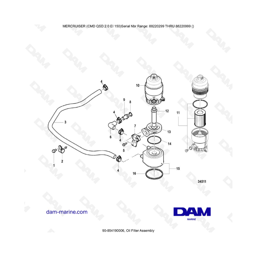 Mercruiser CMD QSD 2.0 EI 150 - Oil Filter Assembly