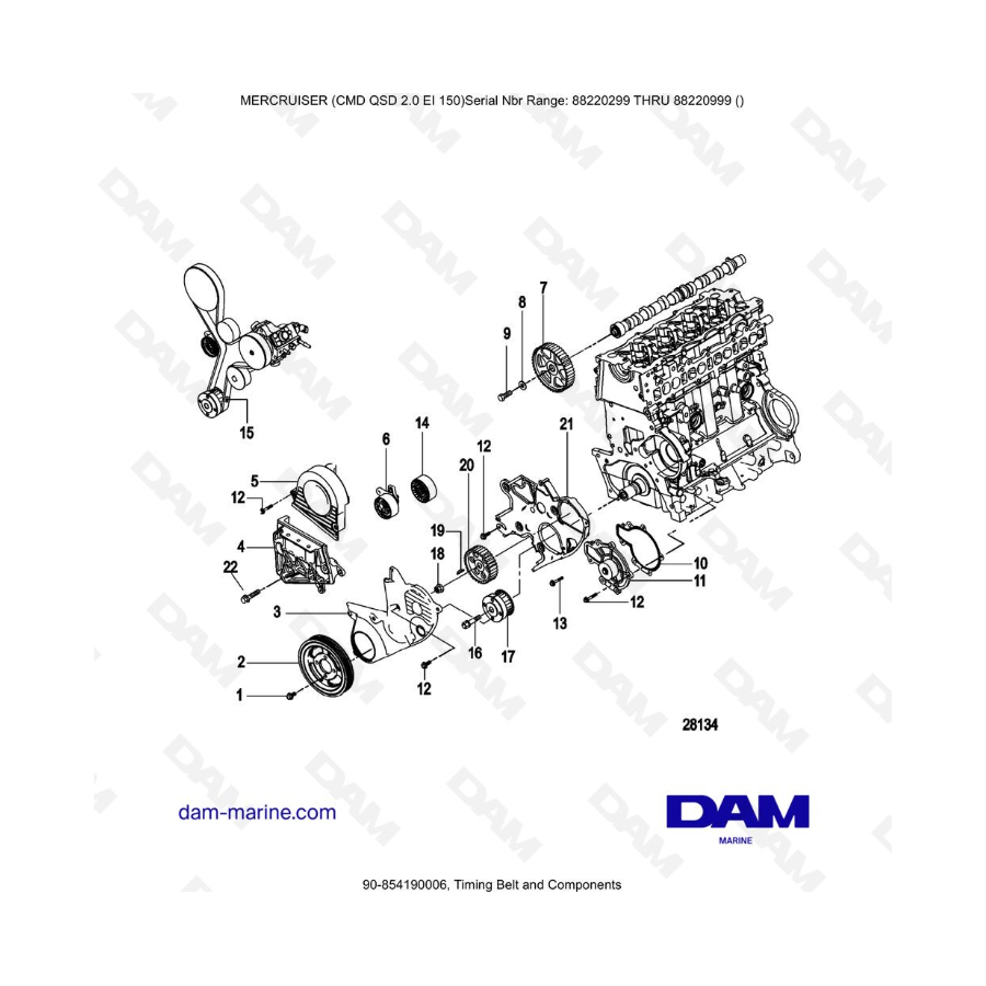 Mercruiser CMD QSD 2.0 EI 150 - Correa de distribución y componentes
