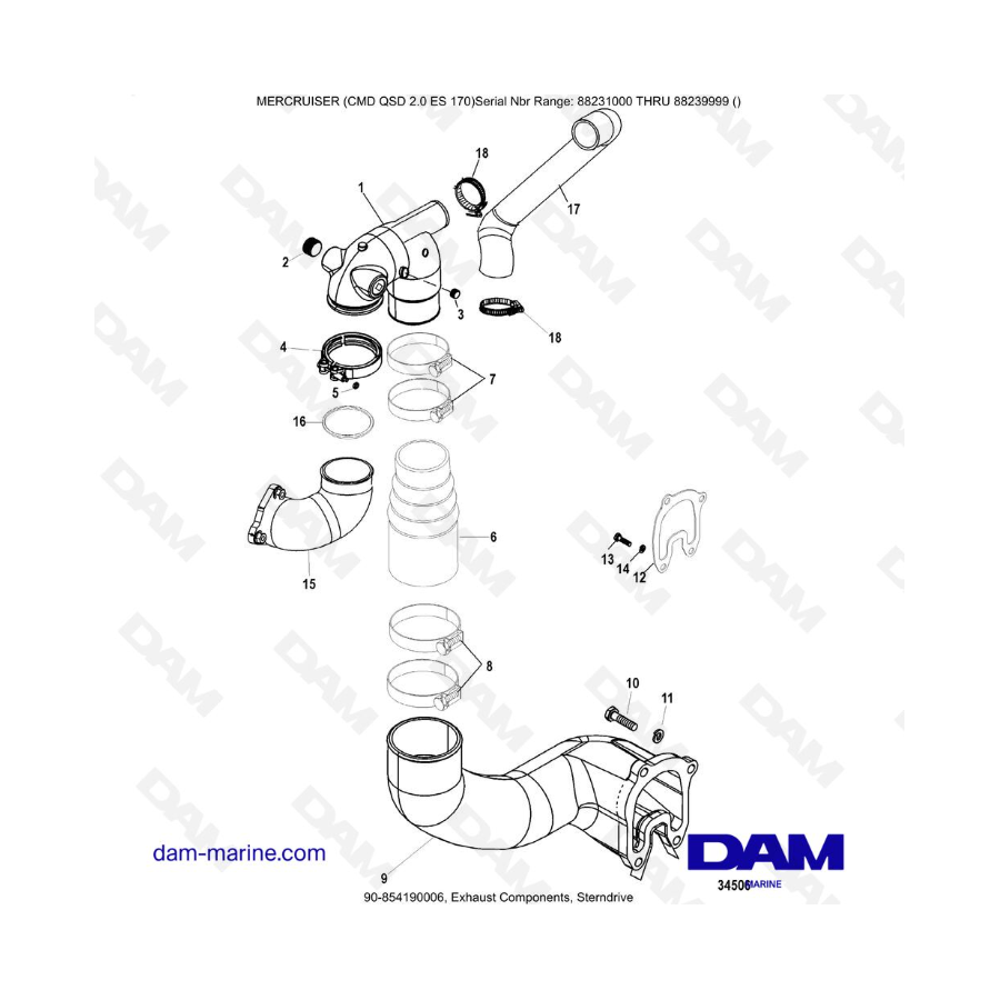 Mercruiser CMD QSD 2.0 ES 170 - Exhaust Components, Sterndrive