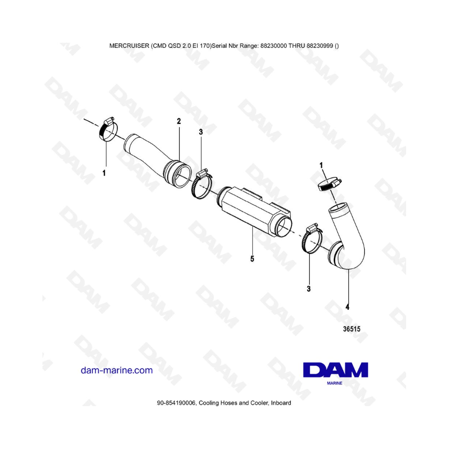 Mercruiser CMD QSD 2.0 EI 170 - Cooling Hoses and Cooler, Inboard