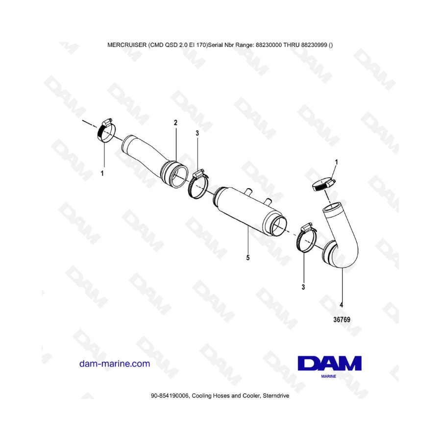 Mercruiser CMD QSD 2.0 EI 170 - Cooling Hoses and Cooler, Sterndrive Mercruiser CMD QSD 2.0 EI 170 - Cooling Hoses and Cooler, Sterndrive