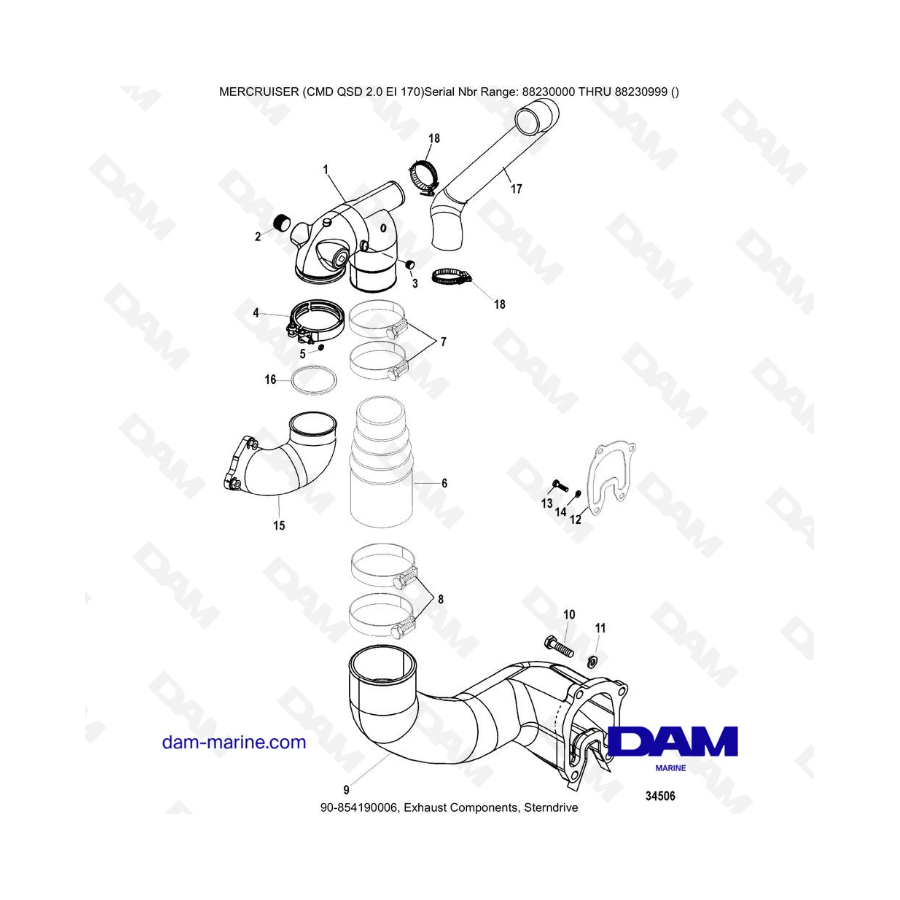 Mercruiser CMD QSD 2.0 EI 170 - Exhaust Components, Sterndrive