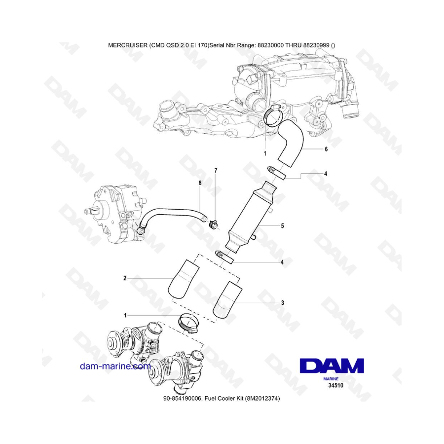 Mercruiser CMD QSD 2.0 EI 170 - Fuel Cooler Kit (8M2012374) Mercruiser CMD QSD 2.0 EI 170 - Fuel Cooler Kit (8M2012374)
