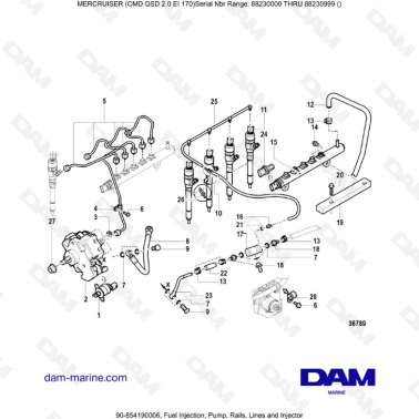 Mercruiser CMD QSD 2.0 EI 170 - Fuel Injection, Pump, Rails, Lines and Injector