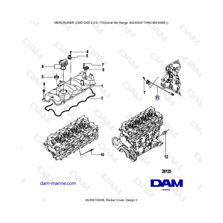Mercruiser CMD QSD 2.0 EI 170 - Tapa de balancines, Diseño II