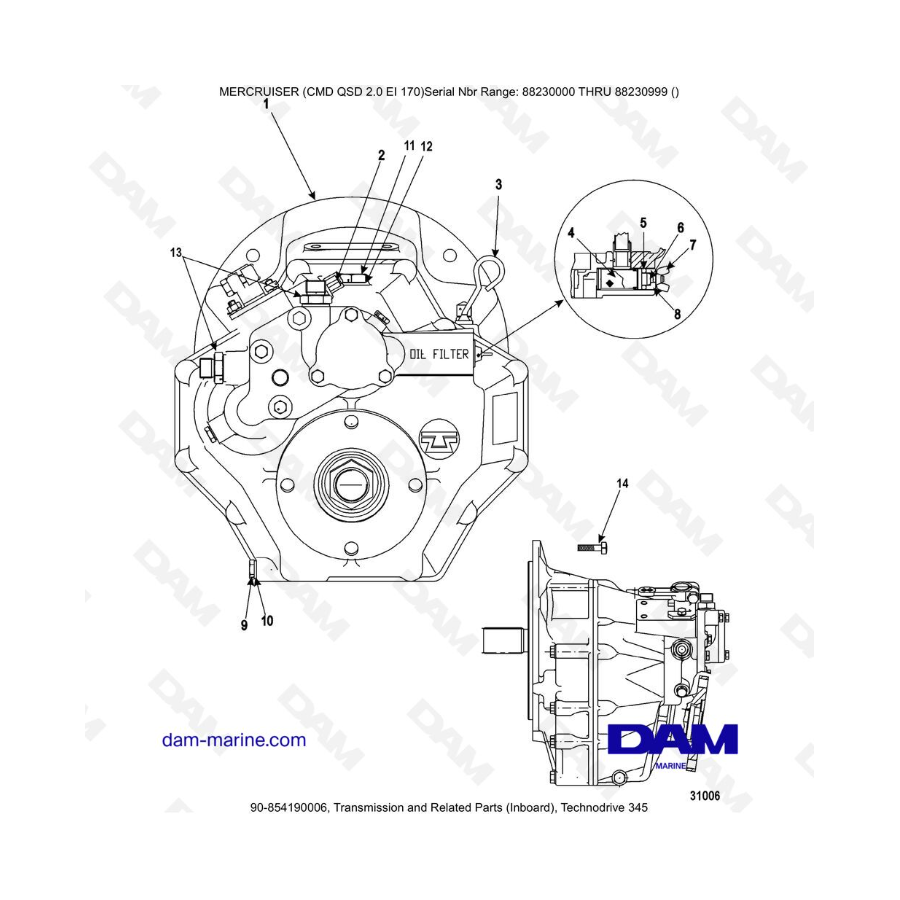 Mercruiser CMD QSD 2.0 EI 170 - Transmission and Related Parts (Inboard), Technodrive 345