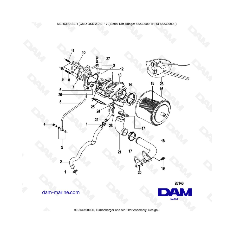 Mercruiser CMD QSD 2.0 EI 170 - Turbocharger and Air Filter Assembly, Design-I