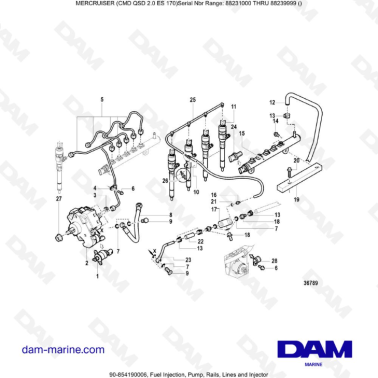 Mercruiser CMD QSD 2.0 ES 170 - Fuel Injection, Pump, Rails, Lines and Injector