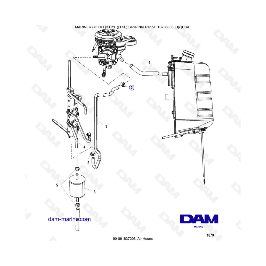 Mercury Mariner 75 Optimax - Air Hoses