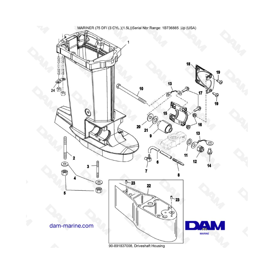 Mercury Mariner 75 Optimax - Driveshaft Housing