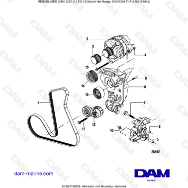 Mercruiser CMD QSD 2.0 ES 150 - Alternator and Mounting Hardware
