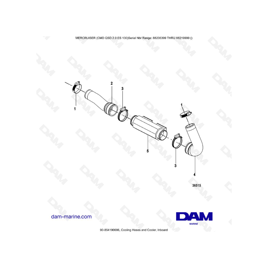 MERCRUISER CMD QSD 2.0 ES 150 - Cooling Hoses and Cooler, Inboard MERCRUISER CMD QSD 2.0 ES 150 - Cooling Hoses and Cooler, Inboard