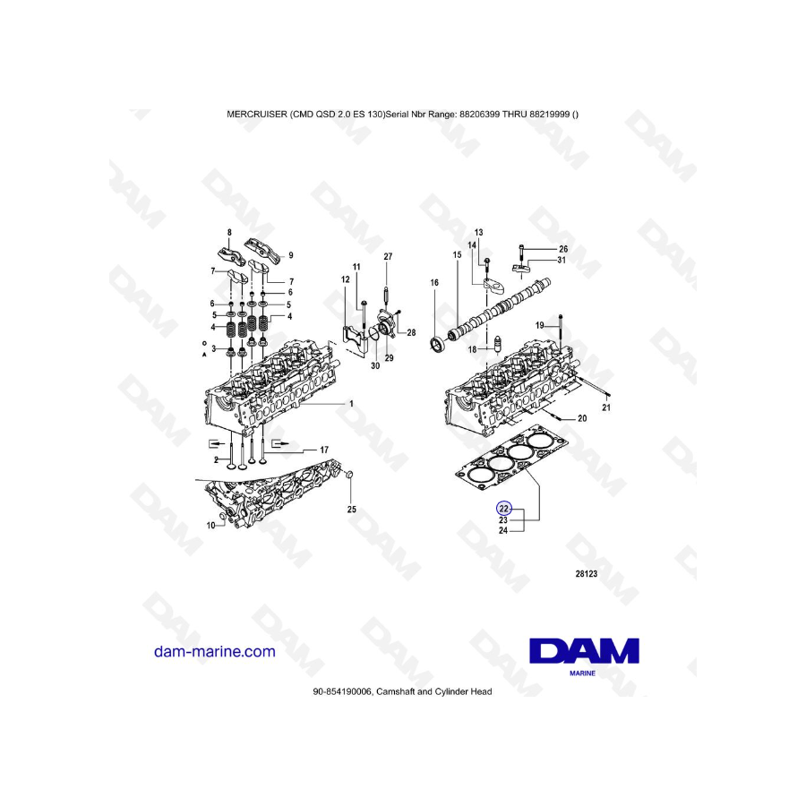 MERCRUISER CMD QSD 2.0 ES 150 -   Camshaft and Cylinder Head