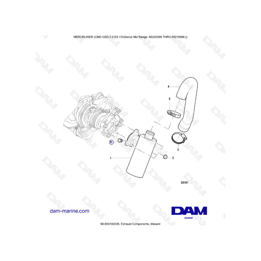 MERCRUISER CMD QSD 2.0 ES 150 - Componentes de escape, intraborda