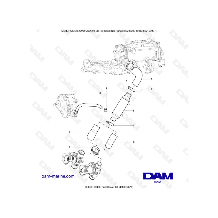 MERCRUISER CMD QSD 2.0 ES 150 - Kit de enfriador de combustible (8M2012374)