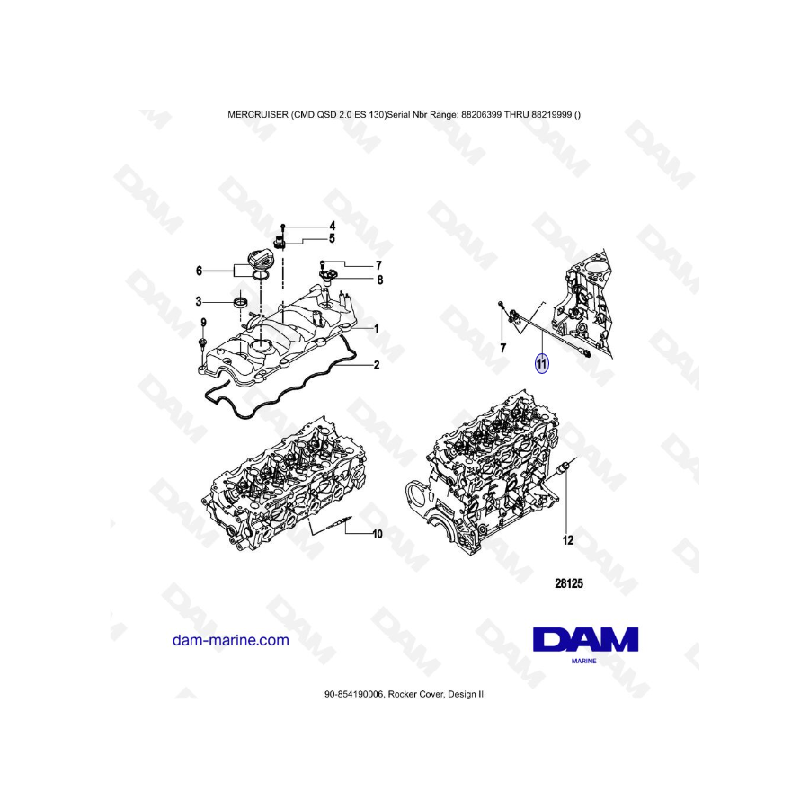 MERCRUISER CMD QSD 2.0 ES 150 - Rocker Cover, Design II